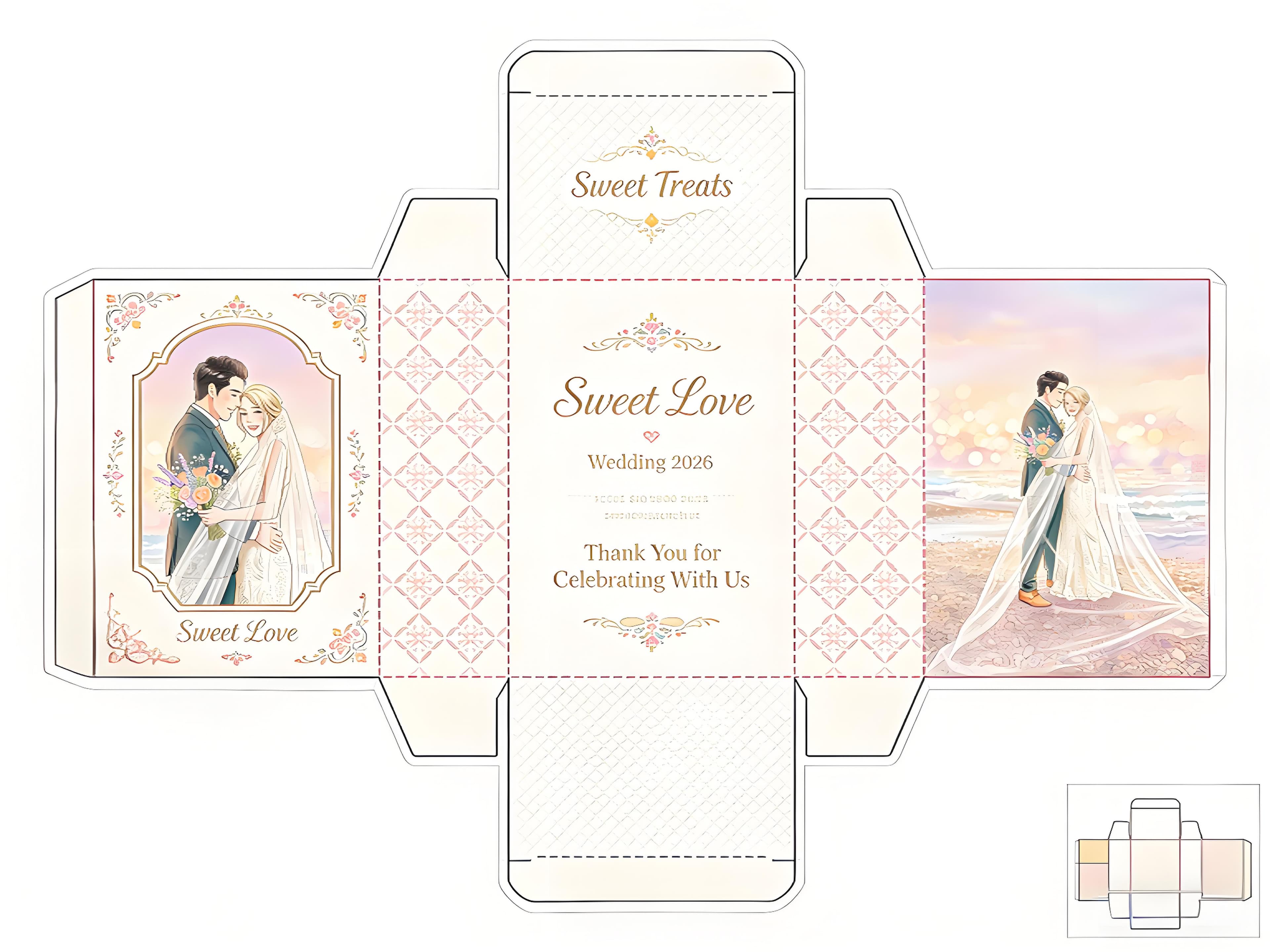 Wedding candy box wrap preview card design