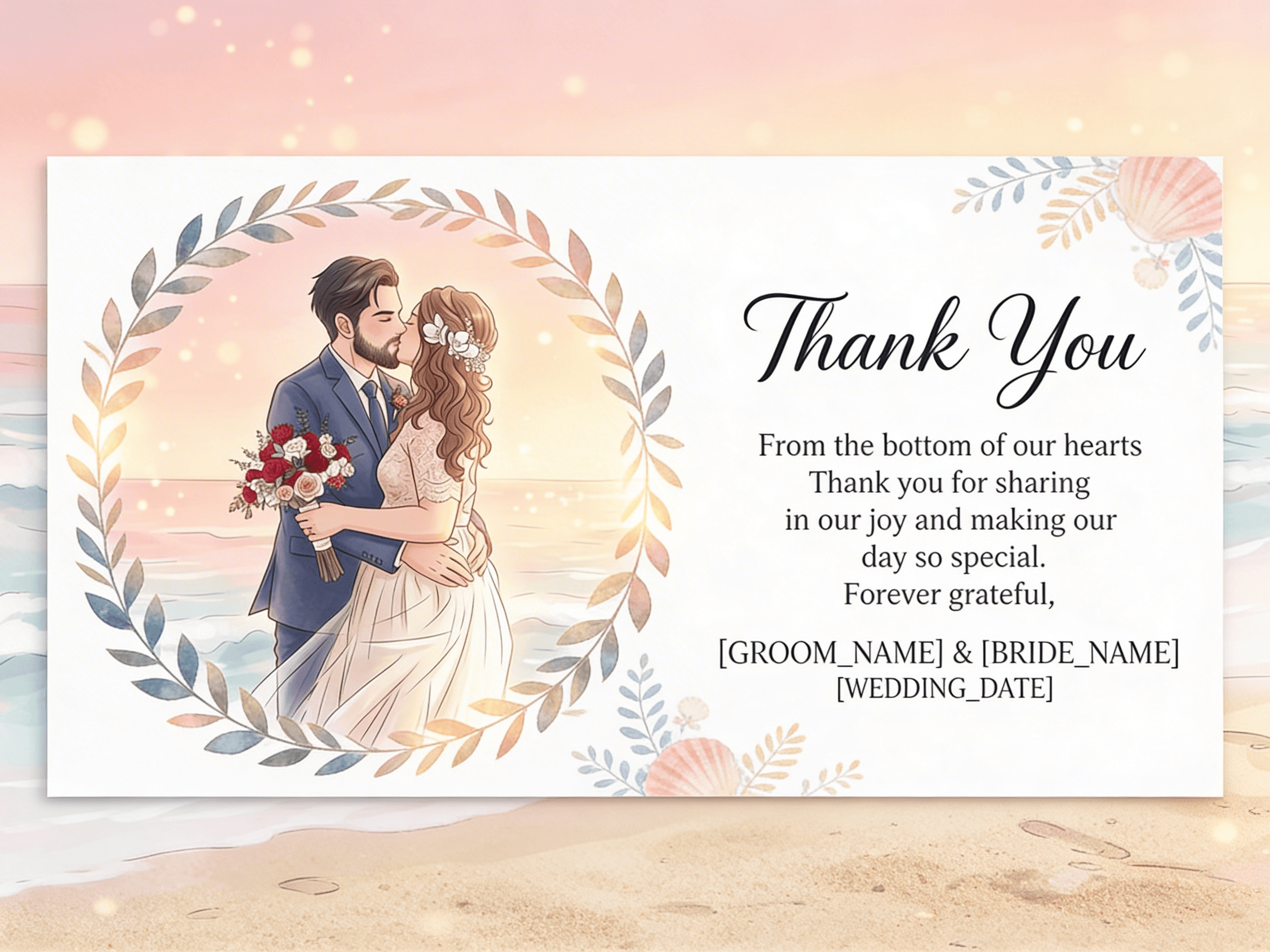 Wedding thank you card preview card design